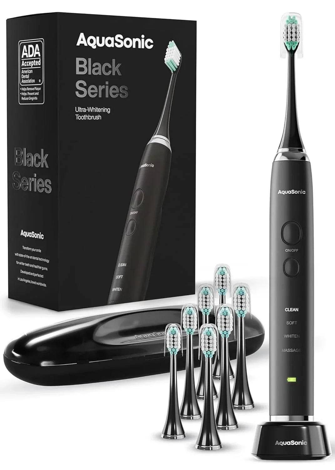 Toothbrush Black Series Whitening ADA Accepted Electric 8 Brush Heads & Travel C
