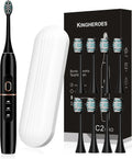 Electric Toothbrush Set, Comes with 8 Brush Heads & Travel Case (Black)